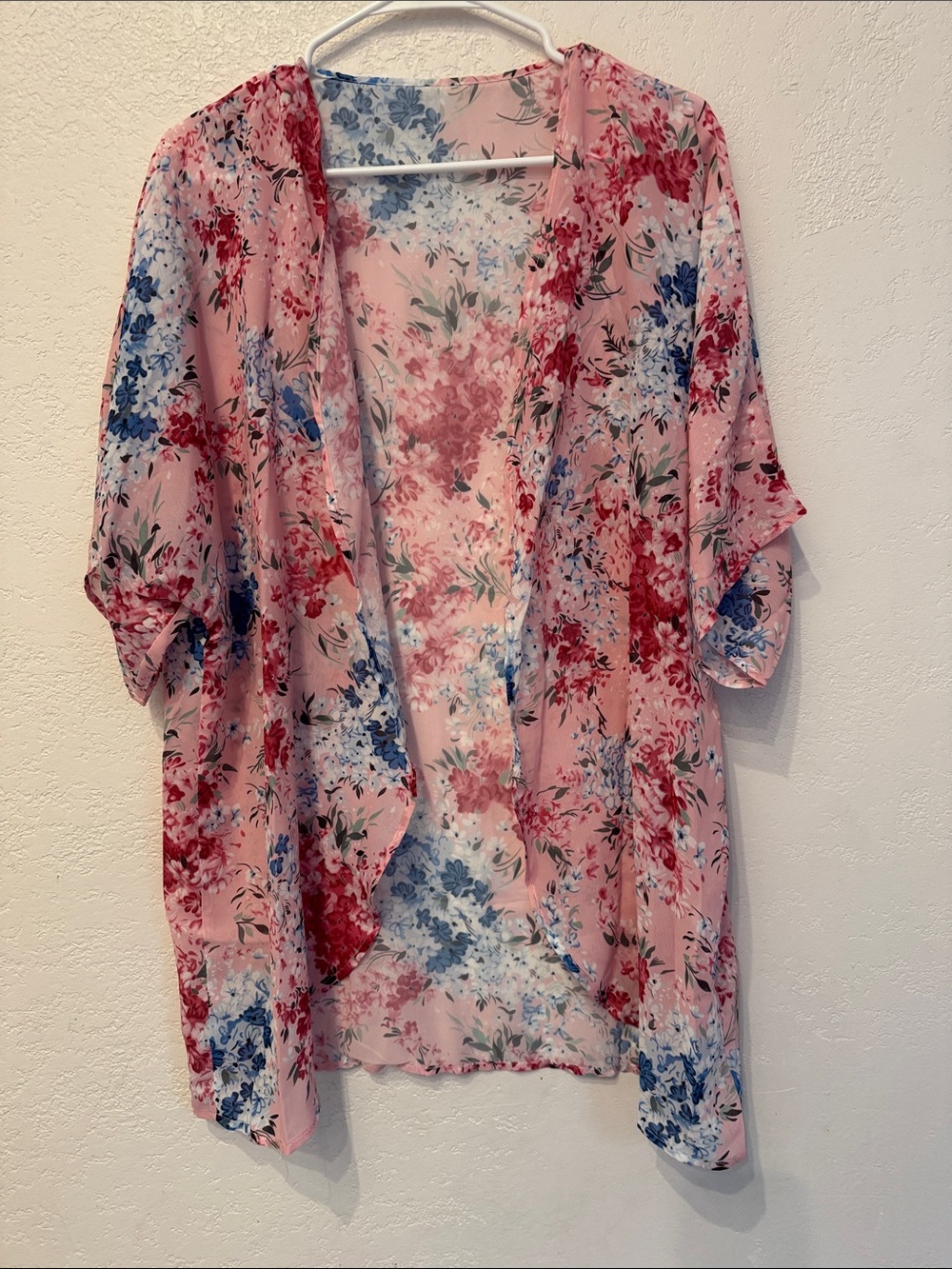 Pink Floral Open-Front Tunic Kimono Jacket - Picture 9 of 15